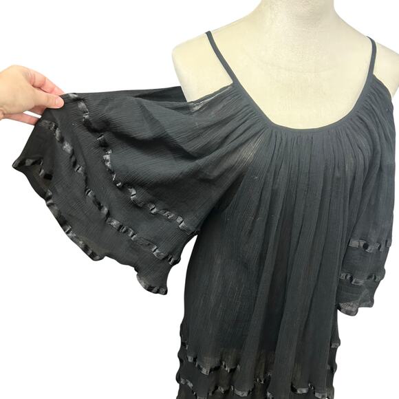 Dark Feminine Black Sheer Tunic Top‎ Whimsigoth Romantic Layered Mini Dress S - Picture 2 of 7